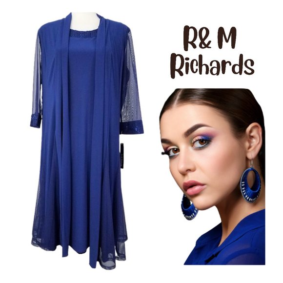 R & M RICHARDS Royal Blue Sleeveless Dress & Jacket 2 PC Set - Women's 10 - Picture 1 of 8